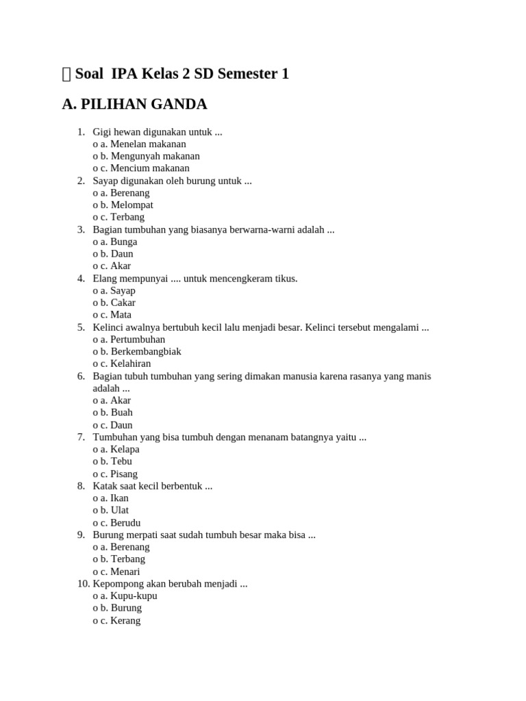 Soal IPA Kelas 2 SD Semester 1 PDF Soal IPA Kelas 2 SD Semester 1 PDF