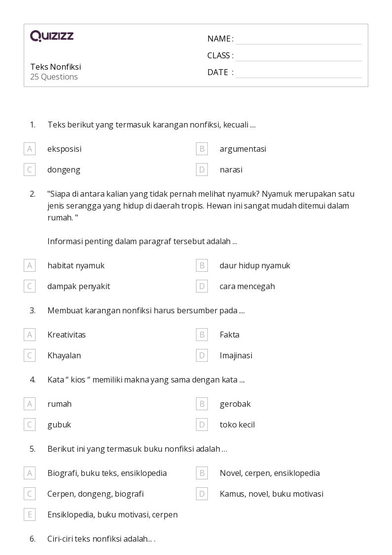 50 lembar kerja Fitur Teks Nonfiksi untuk Kelas 4 di Quizizz Gratis 50 lembar kerja Fitur Teks Nonfiksi untuk Kelas 4 di Quizizz Gratis
