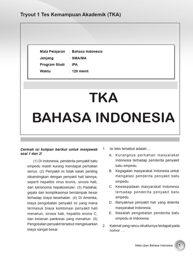 Soal TKA Bahasa Indonesia SMA 2025 PDF Soal TKA Bahasa Indonesia SMA 2025 PDF