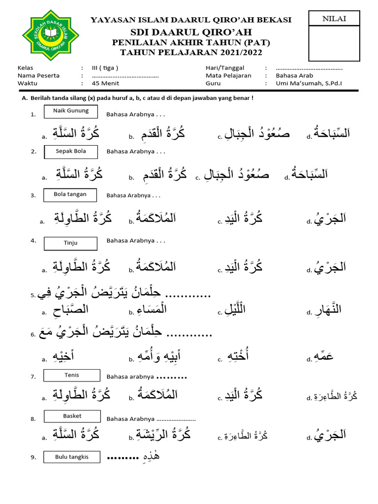 Membangun Pondasi Keagamaan dan Literasi Melalui Soal Arab Melayu Kelas