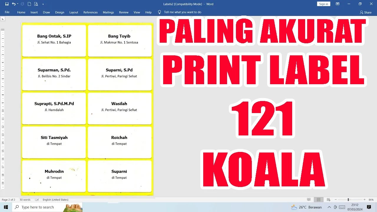 Ternyata Mudah! 3 Langkah Cara Print Label Undangan 121 di Word 2010