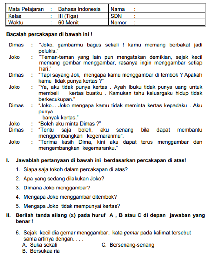 5 Contoh Soal Essay Kelas 3 SD Bindo KTSP yang Wajib Dikuasai Sebelum Ujian