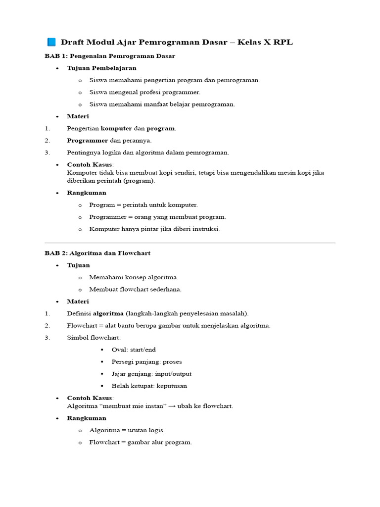 Modul Ajar Pemrograman Dasar Kelas X PDF