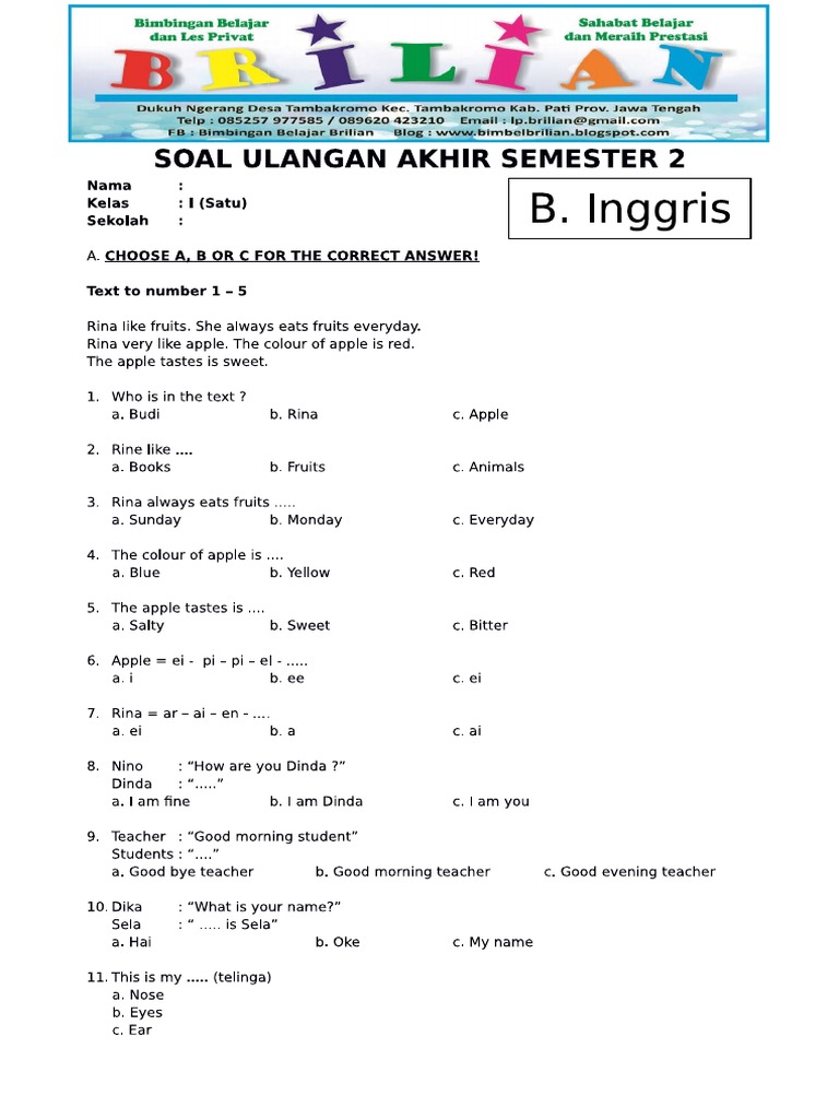 Akhirnya Tersedia 7 Contoh Soal Essay Bahasa Inggris SD Kelas 3 yang Wajib Diketahui