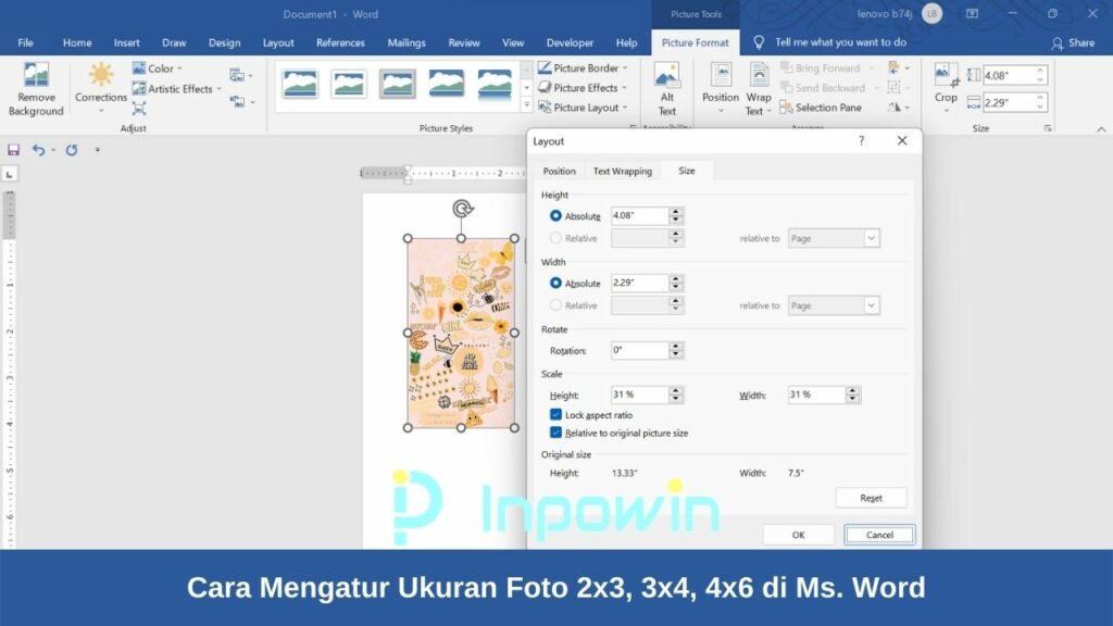 Cara Mengatur Ukuran Foto 2x3 3x4 4x6 di Ms Word