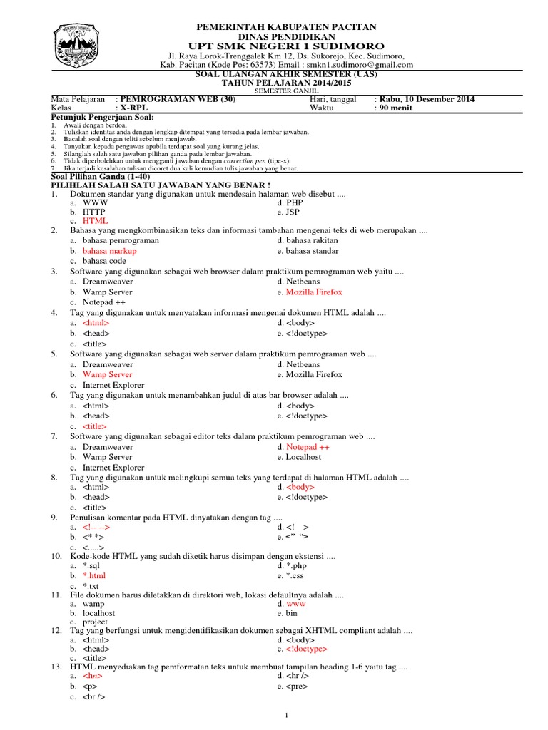 Soal UAS Ganjil - Kelas X - Pemrograman Web PDF Soal UAS Ganjil - Kelas X - Pemrograman Web PDF