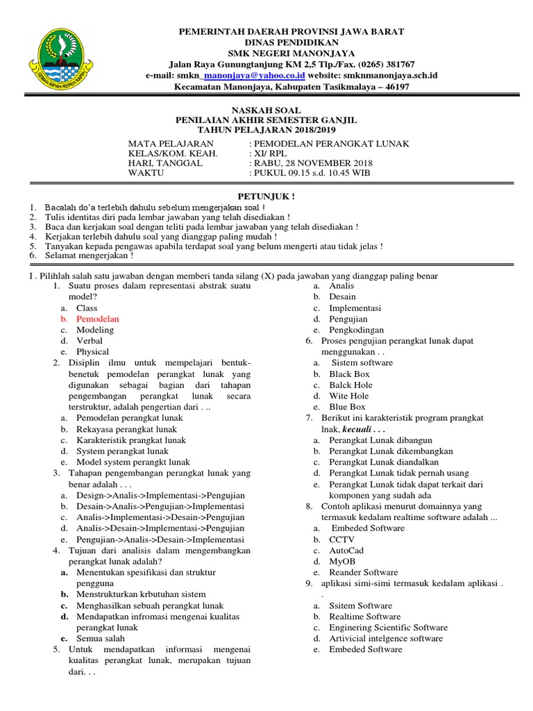 Soal Pemodelan Perangkat Lunak Kelas 11 PDF Seni Soal Pemodelan Perangkat Lunak Kelas 11 PDF Seni