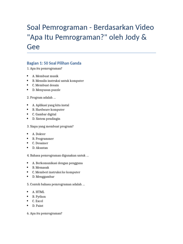 Contoh Soal Pemrograman Dasar Kelas 10 Semester 1 Beserta Jawabannya: Ternyata Ini Pola Soal UTS yang Sering Muncul