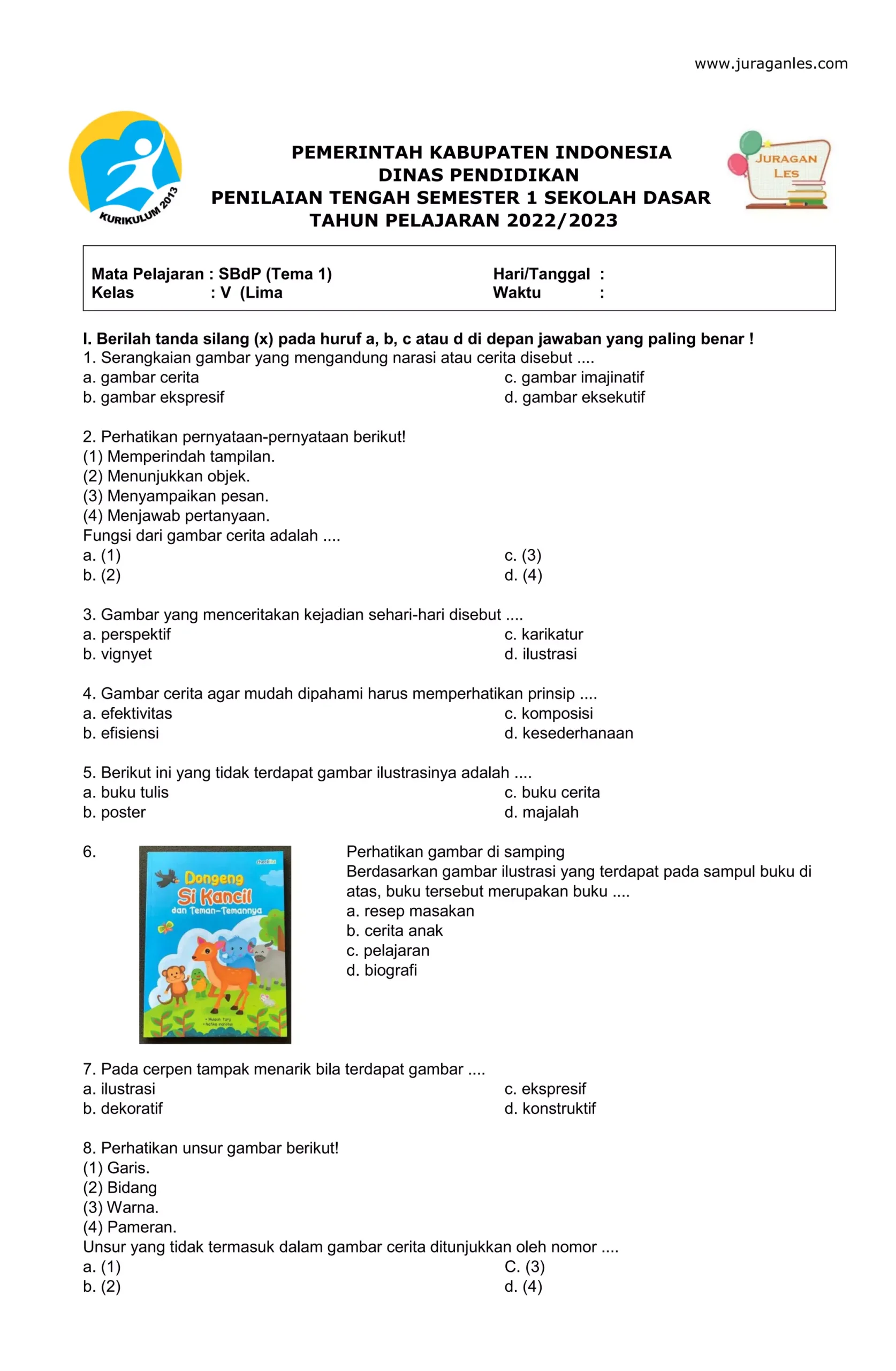 Soal Tematik Kelas 5 Tema 1 Mapel SBdP pdf Soal Tematik Kelas 5 Tema 1 Mapel SBdP pdf