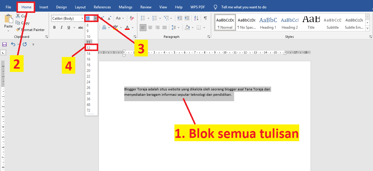 3 Cara Mengubah Ukuran Huruf Font di Microsoft Word - Blogger Toraja 3 Cara Mengubah Ukuran Huruf Font di Microsoft Word - Blogger Toraja
