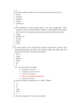 Soal pemrograman dasar semester 1 DOCX Soal pemrograman dasar semester 1 DOCX