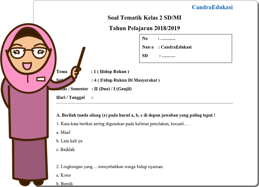 Soal Tematik Kelas 2 Tema 1 Subtema 4 Semester 1