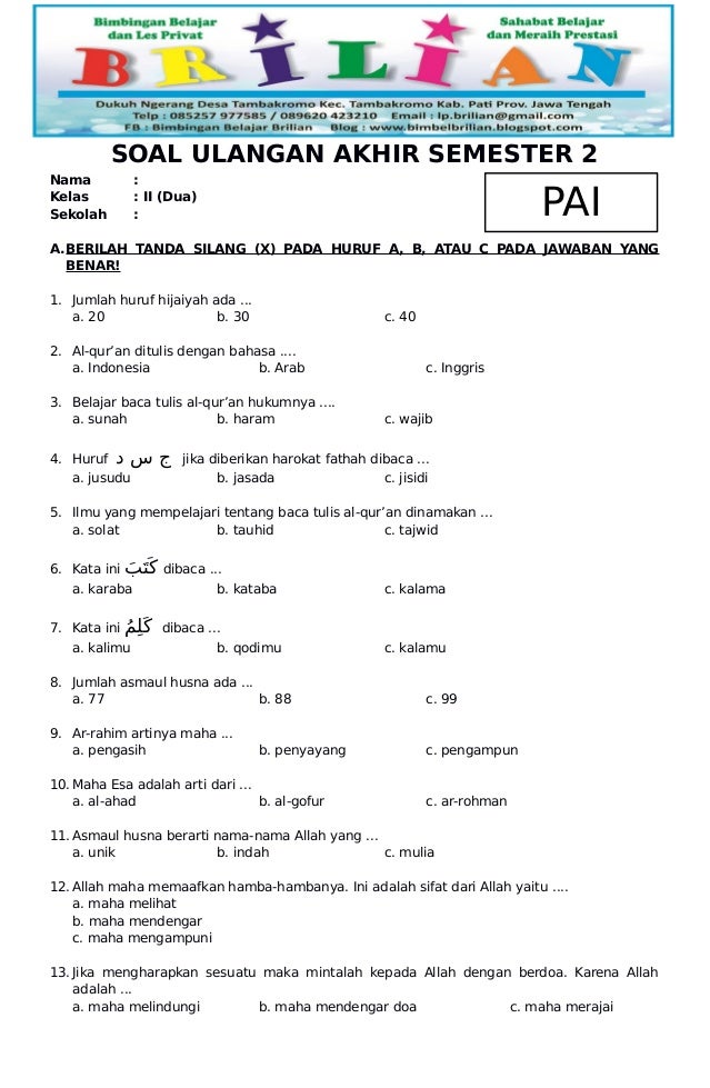 Ternyata Ini Dia Contoh Soal Pendidikan Agama Islam Kelas 2 Semester 1 yang Sering Muncul di Ujian