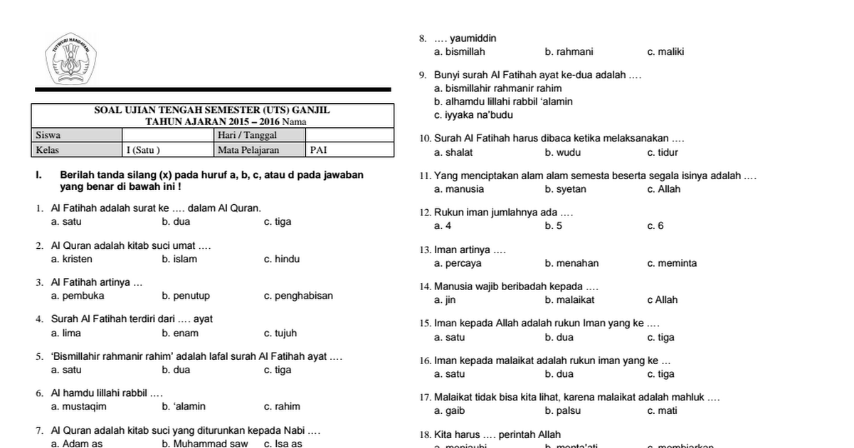 Soal Ujian Pai Kelas 11 Semester 2 Dalchaebi