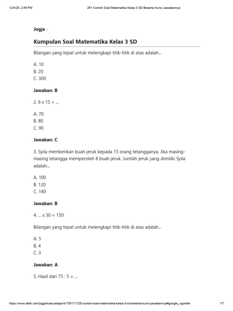 Rahasia Jawaban Soal Matematika Kelas 3 SD Bantu Sukses PTS Kelas 6 Merdeka