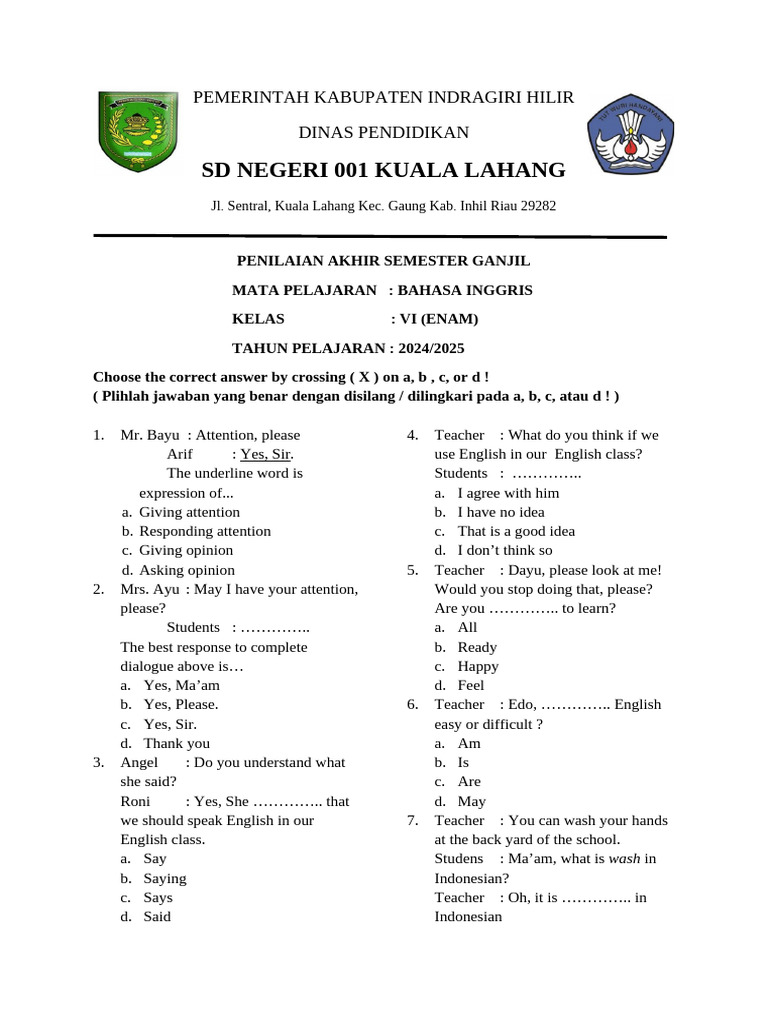 Rahasia Lolos Ujian dengan Download soal bahasa inggris kelas 6 sd semester 1 doc Terbaru Rahasia Lolos Ujian dengan Download soal bahasa inggris kelas 6 sd semester 1 doc Terbaru