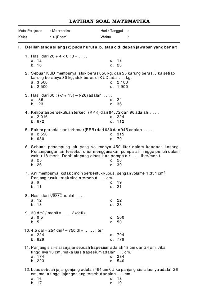 Rahasia Nilai Sempurna Lewat Latihan Soal UTS Matematika Kelas 6 Semester 1 Ini