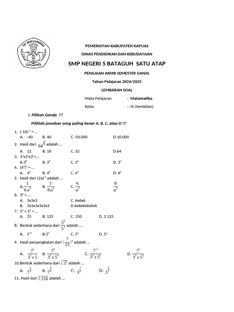 Rahasia Nilai Sempurna dengan Latihan Soal UTS MTK Kelas 9 Semester 1 Terbaru Rahasia Nilai Sempurna dengan Latihan Soal UTS MTK Kelas 9 Semester 1 Terbaru