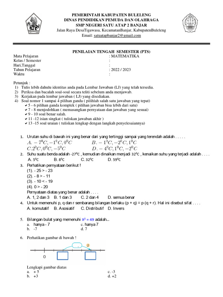 Rahasia Skor Sempurna Latihan Soal UTS Matematika Kelas 7 SMP Semester 1 PDF Terbaru Rahasia Skor Sempurna Latihan Soal UTS Matematika Kelas 7 SMP Semester 1 PDF Terbaru