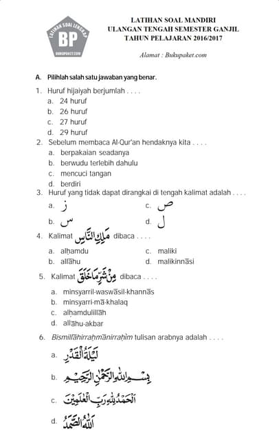 Wajib Tahu! Kumpulan Latihan Soal UTS PAI Kelas 3 Semester 1 Agar Nilai Sempurna